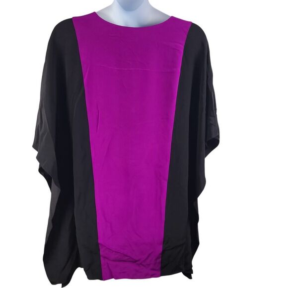 NEW Jay Godfrey Size 8 Silk Poncho-style Tunic Top / Dress Black & Purple Panel - Picture 3 of 7